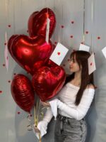 Фонтан из 5 красных сердец, фольгированных — изображение 5