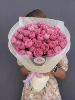 Букет из кустовых пионовидных роз, 15 шт розовых — изображение 2
