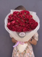 Букет из кустовых пионовидных роз, 19 шт бордовых — изображение 2
