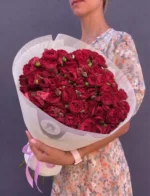 Букет из кустовых пионовидных роз, 19 шт бордовых