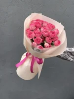 букет из кустовых пионовидных роз, 9шт розовых, 40см — изображение 2